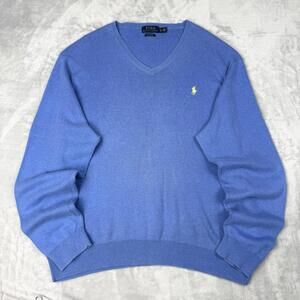 Polo Ralph Lauren Pima Cotton V-Neck Sweater Baby Blue Men Sz XL Classic Preppy